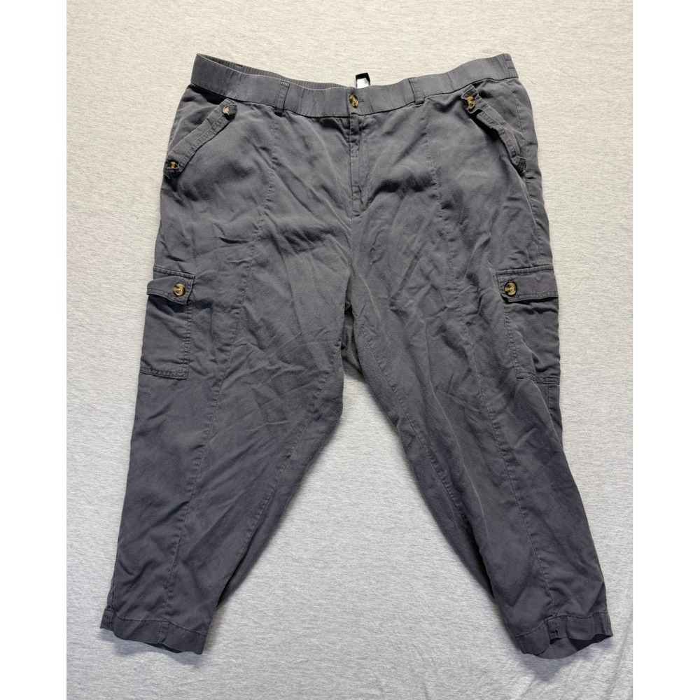 Torrid Capri Pants Women 24R Charcoal Gray Linen Blend Cargo Pockets Tapered Leg
